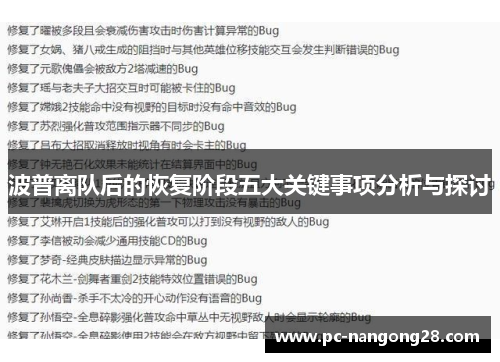 波普离队后的恢复阶段五大关键事项分析与探讨